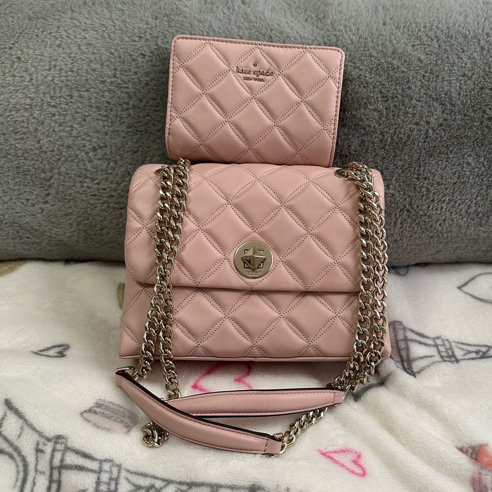 Small pink Kate spade quilted bag w/ wallet